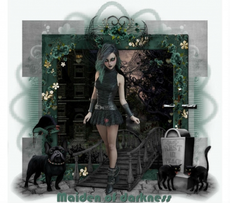 MAIDEN OF DARKNESS - cats, dog, fairy, female, gothic, wings