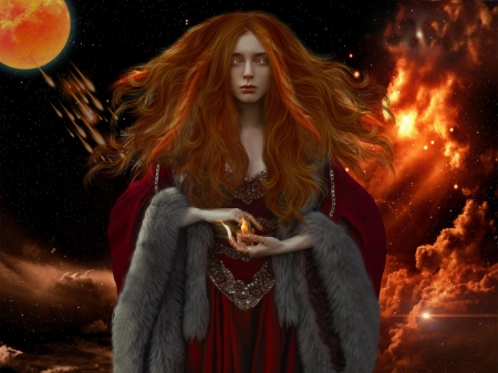 THE FIRE STARTER - female, fire, hair, red