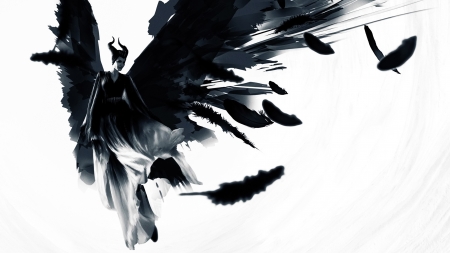 Maleficent: Mistress of Evil (2019) - wings, white, black, mistress of evil, poster, disney, maleficent, feather, fantasy