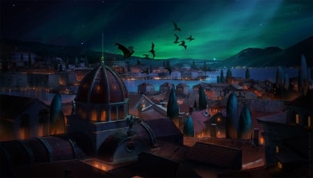 Mysterious night - world, olga orlova, city, rt, night, fantaysa, castle, luminos