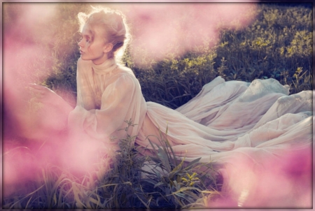 ◯▬▬ In The Mist ▬▬◯ - Girl, Blonde, Mist, Dress, Haze, Pink