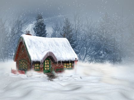 Winter Houses - trees, winter, nature, snow, houses