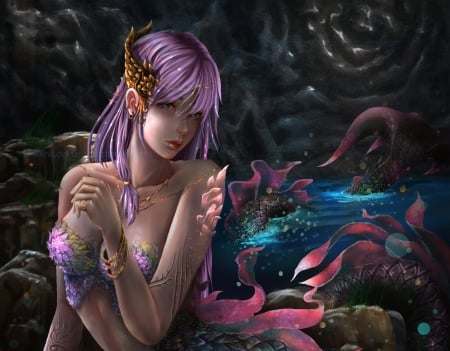 Mermaid - fantasy, cancer, mermaid, el geron, girl, zodiac, pink, luminos