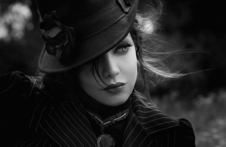 Beauty - hat, girl, joachim bergauer, black, white, woman, model, bw, face