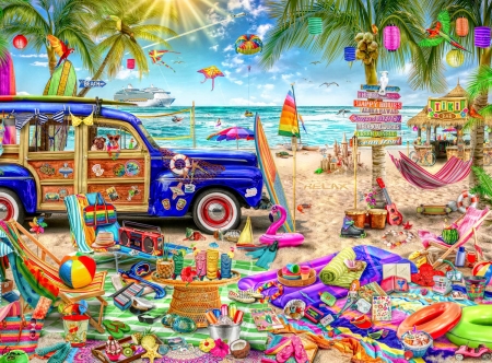 Beach vacation - summer, beach, vacation, collage, stuff, car, aimee stewart, art, vara