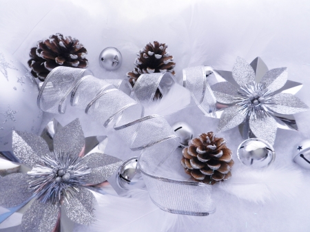 Silver Bells - Silver, Snow, Bows, Bells, Photography, Christmas, Abstract