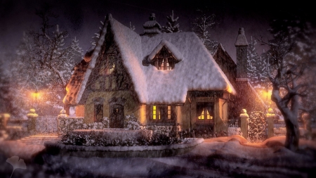 cottage in snow