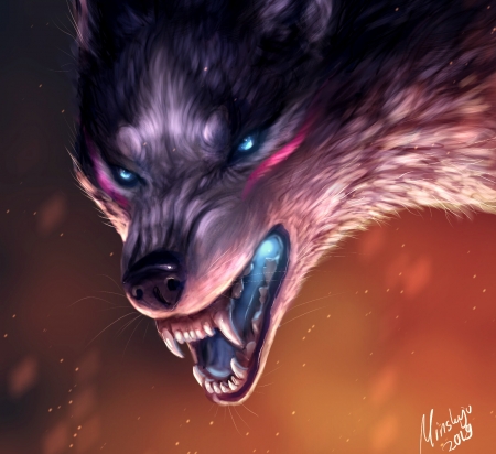 Angry - lup, angry, fantasy, wolf, minea juntura, luminos