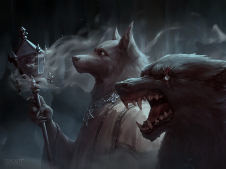 Priest - priest, fantasy, anna verhoog, creature, wolf, dark