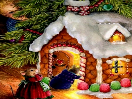 Home Sweet Home - House, Sweet, Gingerbread, Candy, Snow, Home
