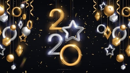 Happy New Year! - christmas, black, star, craciun, new year, 2020, golden, card