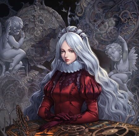 Fantasy girl - frumusete, lange, fantasy, red, luminos, girl