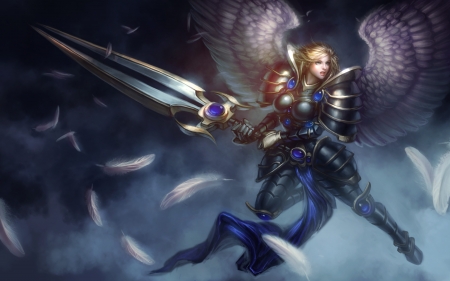 Angel - armor, fantasy, wings, girl, angel, lol, luminos