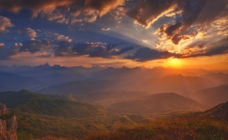 Stunning - sunset, nature, mountain, sun