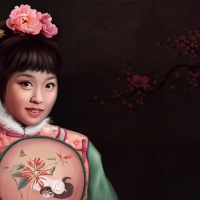 Asian girl with hand fan
