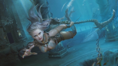 Underwater - blue, frumusete, fantasy, underwater, girl, luminos, water, jianyachi l
