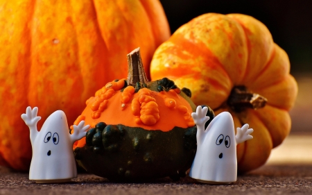 Booo! - ghost, funny, figurine, halloween, orange, pumpkin