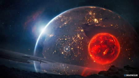 Blood Moon - space, Tobias Roetsch, planets, 3d, stars