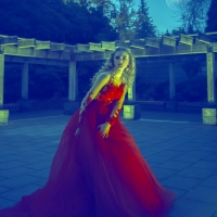 Red Skirt Girl Blonde With Moon Night