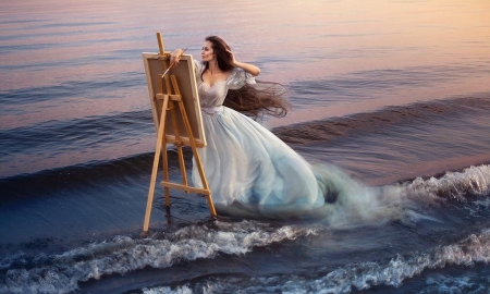 Woman Painting The Sea