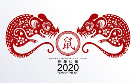 Happy New Year! - rat, christmas, craciun, new year, chinese zodiac, red, year of rat, card