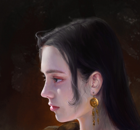 Girl - art, girl, earring, jewel, dsart, fantasy, ds, d s, face, luminos