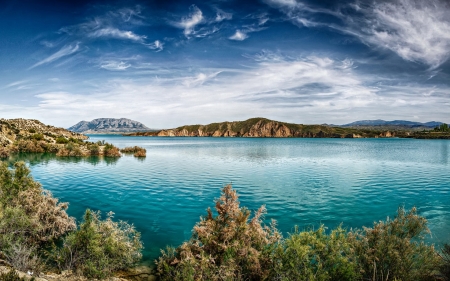 Lake Malaga,Spain - clouds, nature, spain, landscape, lake, mountains