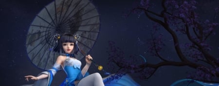 Fantasy girl - d long, fantasy, umbrella, parasol, blue, girl, cute