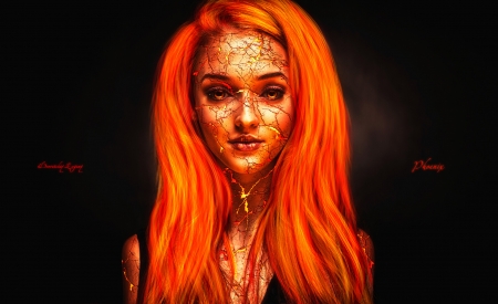 Phoenix - evgeny dvoretckiy, black, phoenix, fantasy, face, girl, orange