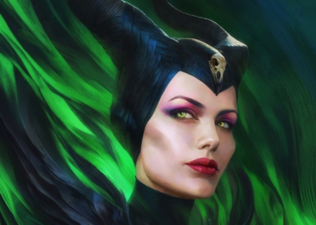 Maleficent - black, face, fairy, fantasy, frumusete, girl, green, luminos, maleficent, yin yuming