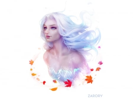 Into the unknown - zarory, girl, fantasy, white, leaf, elsa, disney, luminos, frozen 2