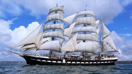 Sailboat in the sea - clouds, sea, sailboat, sailship