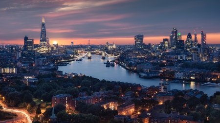 London - capitol, city, england, evening, great britain, lights, london, night, river, sky, skyscrapers, sunrise, sunset, united kingdom
