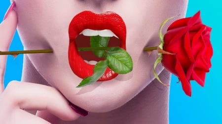 :D - mouth, lips, red, green, girl, rose, halloween, flower