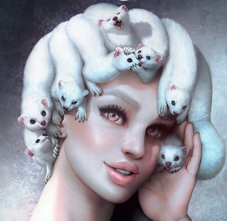 The fluffiest medusa - white, art, jellyfish, nell fallcard, girl, medusa, face, ferret, luminos