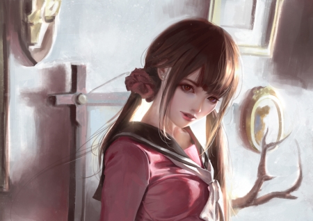 Student girl - pink, girl, mars foong, fantasy