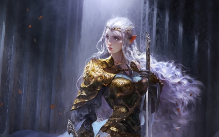 Princess of Jrax - frumusete, art, liz sun, girl, elf, armor, lizsun, fantasy, luminos, princess