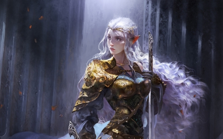 Princess of Jrax - girl, liz sun, armor, elf, frumusete, fantasy, princess, lizsun, art, luminos