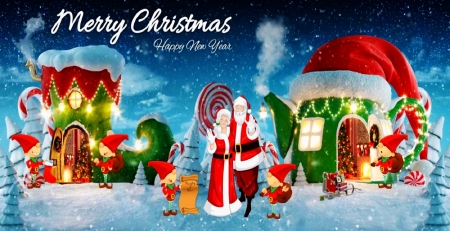 At Home With Father Christmas - boot, elves, snow, christmas, kettle, collage, gnomes