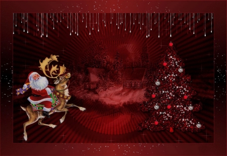 CHRISTMAS IN RED - christmas, holiday, red, reindeer, santa, tree
