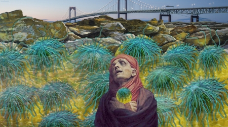 Water under the bridge - anemone, fantasy, art, green, vikki truver, funny, girl, water