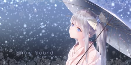 Yuki Miku - anime, winter, blue, snow, girl, manga, yuki miku, white, umbrella, niuy, parasol, iarna