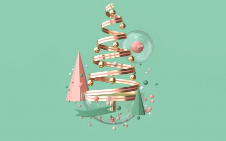 Happy New Year! - blue, pink, craciun, christmas, year, card, new, tree