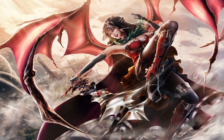 Evelyn - wings, frumusete, succubus, girl, bat, vampire, demon, evelyn, fantasy, red, luminos