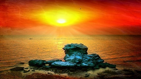 Sunset At The Rock - warm, amazing, brightness, beauty, lovely, cool