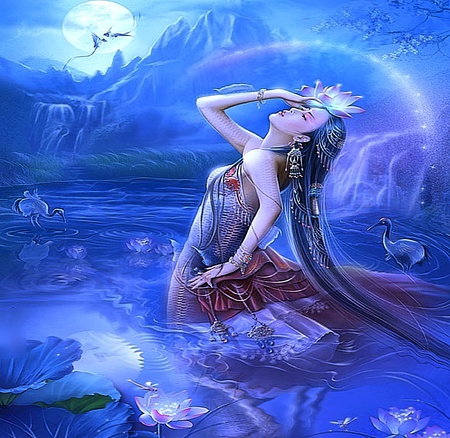 Lotus Fairy - beauty, amazing, gorgeous, cool, warm, blue, lovely, brightness