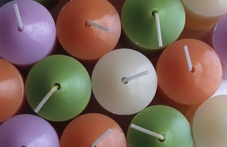 Candles - white, purple, candles, green, orange, wax