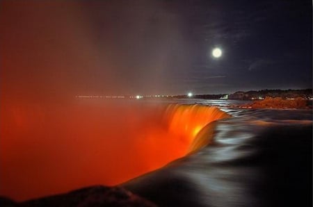 MISTIQUE FALLS - moon, red, lights, falls