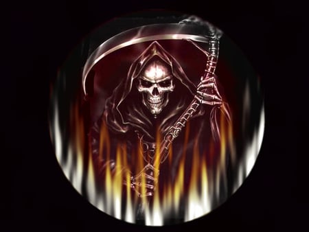 The Grim Reaper - skull, death, dark, fear, fire, skeleton, black