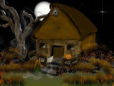 HALLOWEEN NIGHT - halloween, moon, star, pumpkin, night, tree, house